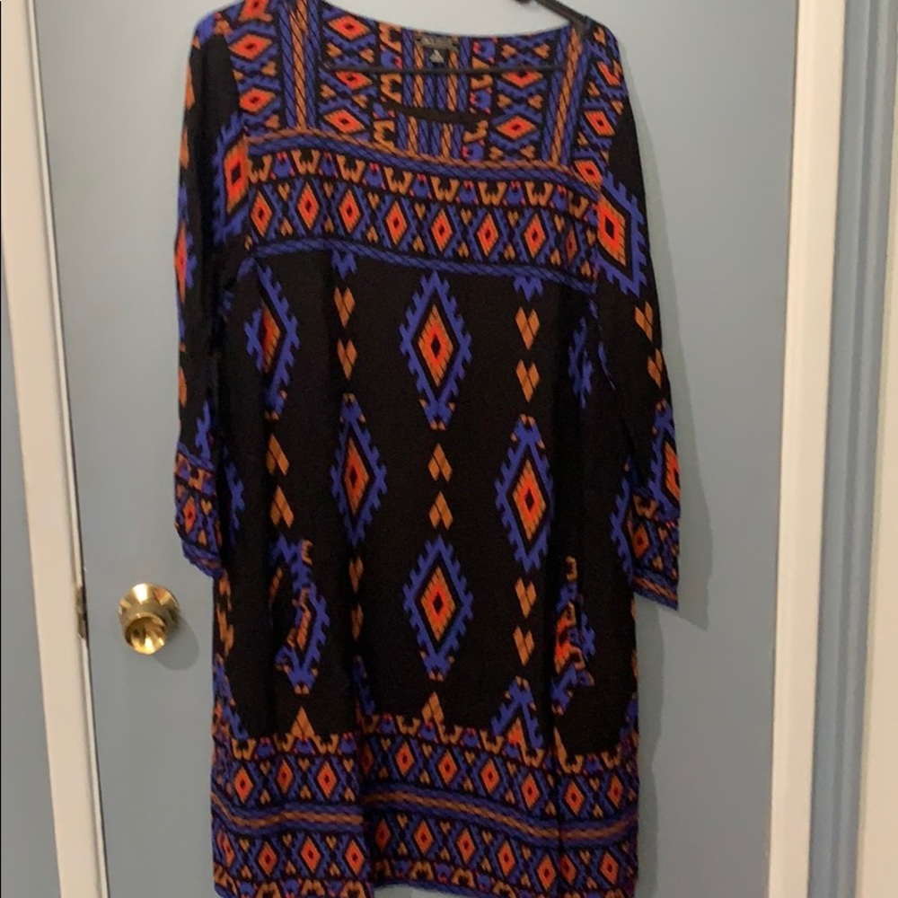 Lucky Brand Aztec Shift Boho 3/4 Sleeve Dress-XL